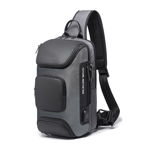 OZUKO Zaino Monospalla Uomo, Borsa a Spalla Antifurto Borse Petto Impermeabile Sling Bag Grande Zaino a tracolla Ricaricabile USB per Trekking/Ciclismo/Viaggio/Sports (Grigio 1)