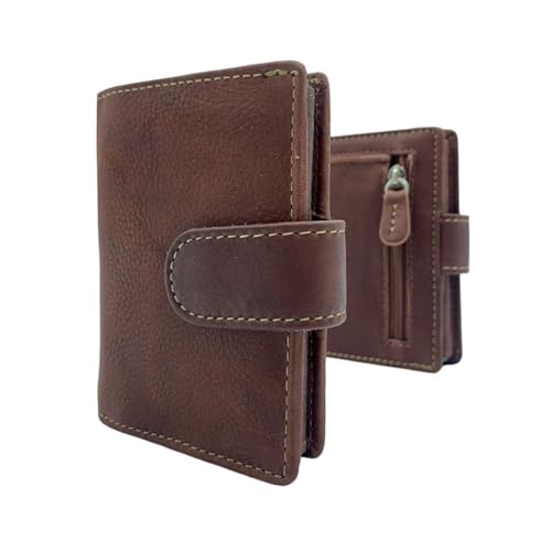 Bolsieri Milano® Portacarte in vera pelle Made in Italy Uomo Donna / 10 * 7,5 * 1,8cm / Portatessere slim con portamonete e scomparto per contanti/Portafogli piccolo con protezione RFID. (Marrone)