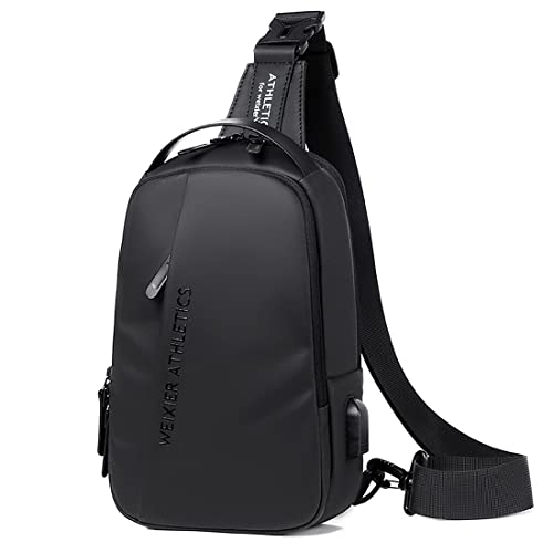 A-QMZL Zaino Monospalla Uomo, Borsello Tracolla Impermeabile Spalla Sling Bag Piccolo Crossbody Bag Borse Petto con Porta di Ricarica USB per Trekking Viaggi Lavoro Scolastici (Nero 1)