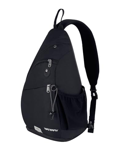 Waterfly Zaino Monospalla, Portatile Sportivo Sling Bag Zaino Spalla per Uomo, Donna (Nero)