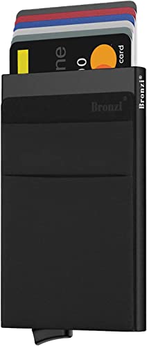 Bronzi Portafoglio Porta badge Uomo Slim - Protezione RFID Porta Carte Credito - Portacarte Mini Portatessere tascabile smart schermato (Nero)