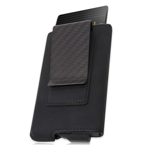 Fidelo - portafoglio minimalista da uomo, porta-carte di credito slim, blocco RFID e custodia in pelle - Nero - Taglia unica