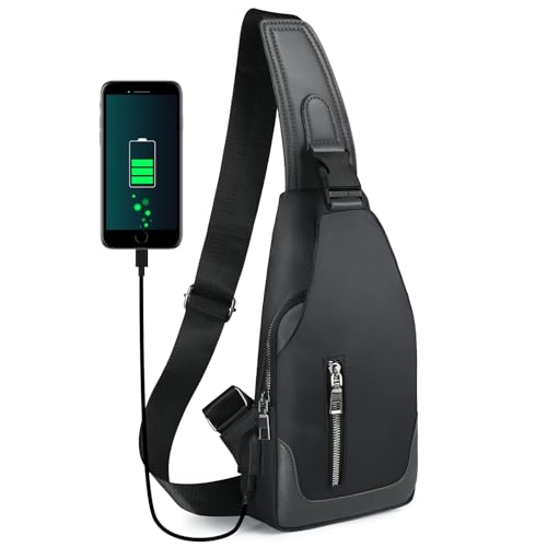 Aucuu Zaino Monospalla Uomo, Borsello Tracolla da Uomo, Sling Bag Impermeabile per Lavoro Sportivo/Treeking/Ciclismo/Viggio(includere 1 Cavo USB)