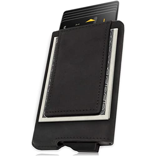 Fidelo - portafoglio minimalista da uomo, porta-carte di credito slim, blocco RFID e custodia in pelle - Nero - Taglia unica