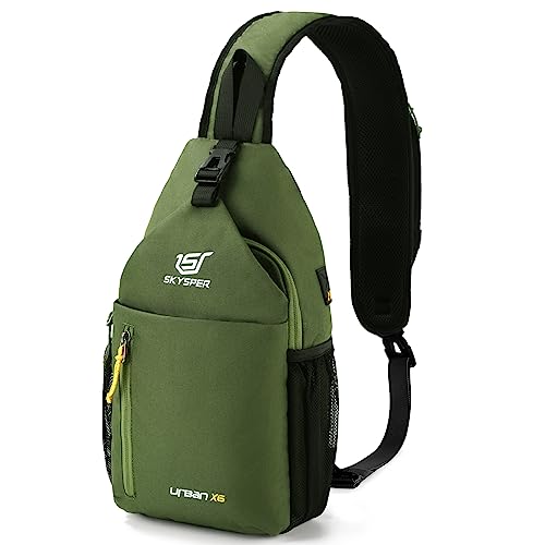 SKYSPER Zaino Monospalla Multifimzioni Borsa a Tracolla Impermeabile con Porta USB per Uomo Donna Casual Ciclismo Trekking Viaggio, X6-Verde