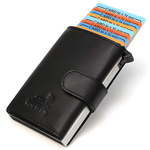Fa.Volmer ® - Porta carte di credito in pelle in forma di portafoglio RFID da uomo - Elegante con protezione RFID (Nero)