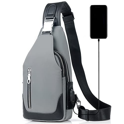 Mixroom - Monospalla Uomo Borsa Marsupio zaino zainetto borsello a tracolla petto USB Z27 Grigio