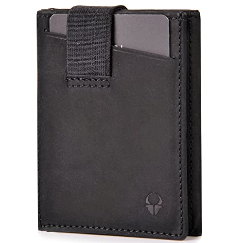 DONBOLSO Portafogli Uomo in Pelle - Porta Tessere con Gancio per Banconote - Portafoglio Slim da Nero, Design Elegante e Sicuro per Carte e Contanti - Regalo Ideale per Padre o Fratello - 9x7x2 cm