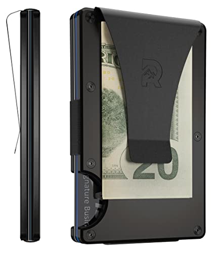 The Ridge Minimalist Slim Wallet For Men - Porta carte di credito tasca frontale con blocco RFID - Portafogli uomo piccolo in metallo alluminio con fermasoldi (nero)