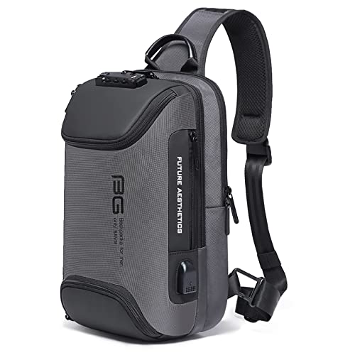 iubest Sling Bag Zaino Uomo Impermeabile Anti-Furto Uomini Petto Borsa Tracolla Borse Crossbody Sling Zaino per gli uomini.Sling Zaini con porta di ricarica USB - Grigio