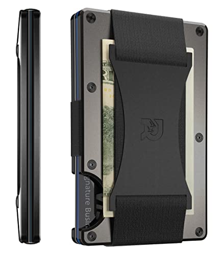 The Ridge Minimalist Slim Wallet For Men - Porta carte di credito tasca frontale con blocco RFID - Portafogli uomo piccolo in metallo alluminio con cinturino per contanti (canna di fucile)