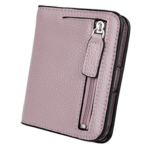 YALUXE Portafiglio Uomo o Donna in Vera Pelle Piccolo e Compatto Blocco RFID porta carte credito con finestra Rosa chiaro RFID