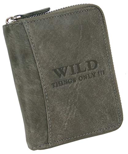 WILD THINGS ONLY !!! Portafoglio da uomo vera pelle con zip a tutto tondo e protezione RFID, Grigio