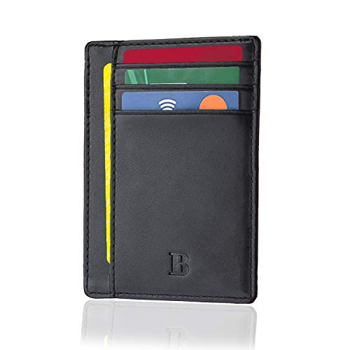 Bronzi Portafoglio Uomo Donna Piccolo Sottile Slim Elegante - Blocco RFID - Nero Pelle Alta Qualità - Mini Porta Tessere Documenti Carte Di Credito - Design Italiano - Regalo