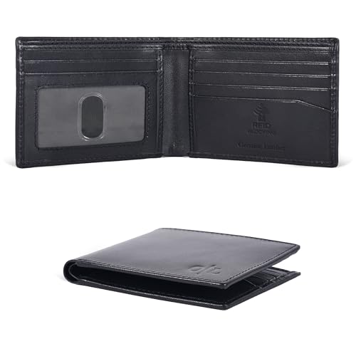 Portafoglio sottile in pelle da uomo – Portafogli RFID 6 porta carte di credito ultra sottile regalo per gli uomini, tasca frontale design minimalista, Toscana Nera, S, Minimalista