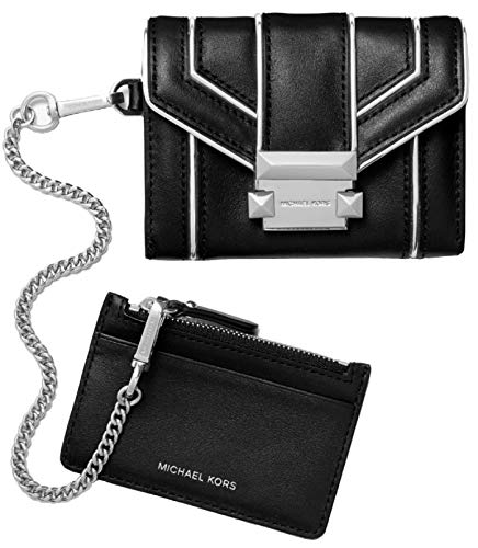 MICHAEL Michael Kors Whitney - Portafoglio a catena in pelle trapuntata piccola, colore: Nero/Argento, nero/argento, Small