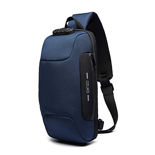 OZUKO Multifunzione Crossbody Bag Sling Bag, Borsa a Spalla Uomo Zaino Antifurto Impermeabile Spalla Sling Bag Zaino con USB Porta (Blu scuro)