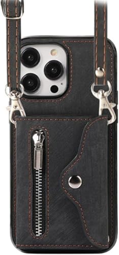 RTOBOA - Custodia a portafoglio in pelle per iPhone 15/15 Pro/15 Plus/15 Pro Max, custodia a tracolla con blocco RFID, custodia antiurto (15 Pro, nero)