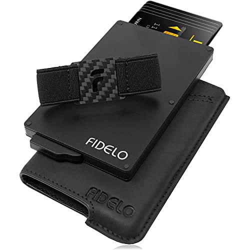 Fidelo - portafoglio minimalista da uomo, porta-carte di credito slim, blocco RFID e custodia in pelle - Nero - Taglia unica