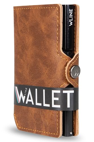 WLine Wallet - Porta Carte di Credito Uomo - Porta Tessere e Banconote con Blocco Rfid in Pelle PU (Marrone Chiaro Vintage senza Zip)