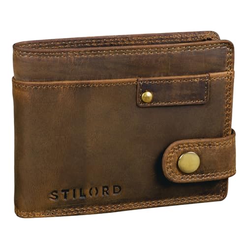 STILORD 'Finley' Portafoglio Uomo in Pelle | Protezione RFID/NFC | Design Vintage con Portamonete e Chiusura a Bottone, Colore:marrone medio