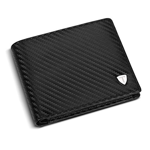 TEEHON® Portafoglio Uomo, Blocco RFID in Pelle Carbonio con Tasca Portamonete, Fino a 8 carte, 2 Scomparti Banconote, Portacarte di Credito Confezione Regalo - nero…