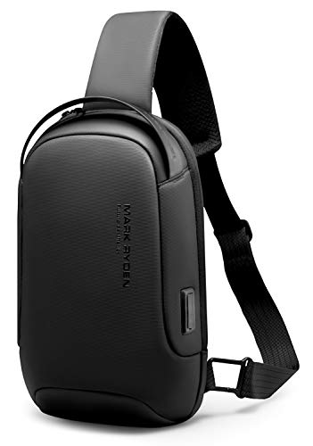 MARK RYDEN Zaino Monospalla Uomo, Borsa a tracolla Impermeabile, di ricarica USB antifurto,Zaino a tracolla per lavoro/Trekking/Ciclismo/Viaggio/Sports（Nero）