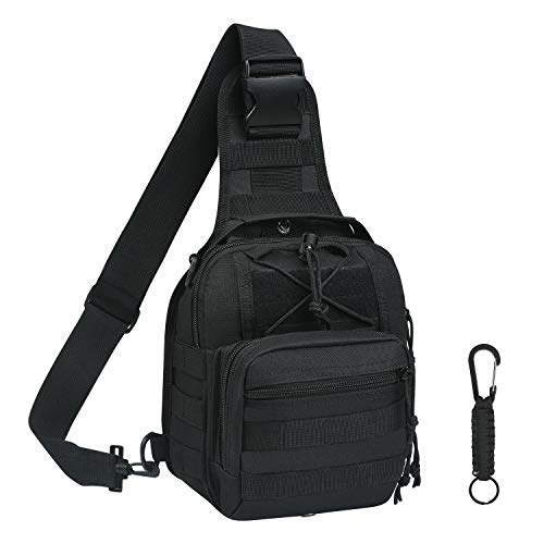 flintronic Borsa Petto Tattico Militare, Zaino Monospalla Uomo Borsello a Tracolla Molle per Campeggio Ciclismo Escursione Hiking Sport, Nero