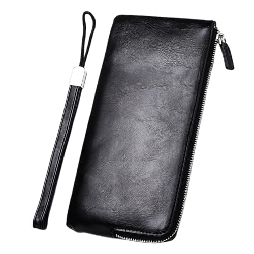 LIFKOME Portafoglio lungo con cerniera borsa da uomo portafoglio da uomo con cerniera porta carte di credito travel wallet custodia per carte portafoglio con cerniera pelle sintetica Black