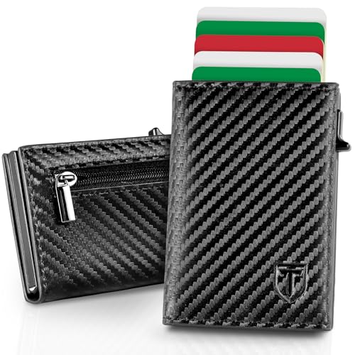 TEEHON Portafoglio Uomo Slim con Chiusura Magnetica & Protezione RFID | Piccolo Pelle Porta Carte di Credito Uomo con Portamonete | Portafogli Uomo Pop-up Carte Scatola Regalo Nero