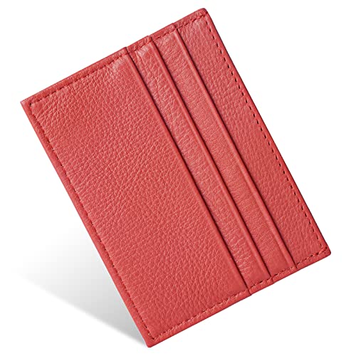 URAQT Portacarte, Porta Carte Uomo e Donna, Porta Carte Credito in Pelle Slim con 6 Slot e 1 Tasca, Portafoglio Slim Sottile per Carte D'identità, Carte di Credito, Patente di Guida(Rosso)