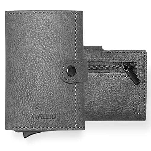 WALLID porta carte di credito portatessere portafoglio slim piccolo uomo e donna box schermato rfid nfc-zip monete - blocco RFID (Grigio scuro)