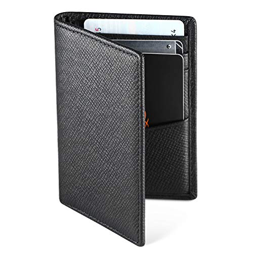 WeValley Porta Carte Credito, Portafoglio Slim e Portacarte Di Credito Da Uomo e Donna, Protezione RFID, 9 carte, Bifold, Pelle Alta Qualità (Nero 2)