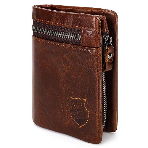 YumSur Portafoglio Uomo Piccolo in Vera Pelle, Portamonete Carte di Credito con Blocca RFID, Trifold Sottile Wallet, Slim Retro Marrone per Uomini Padre