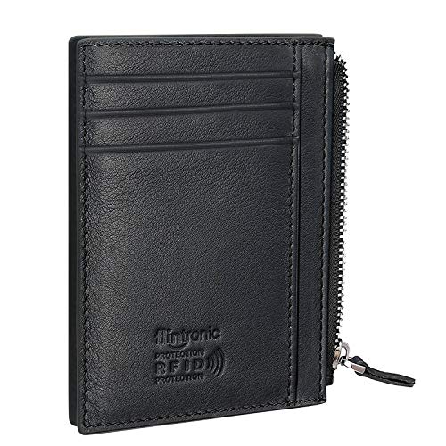 flintronic Porta Carte di Credito Tasche Pelle, RFID/NFC Blocco Portafoglo Tascabile Sottile Per Uomo E Donna - Nero
