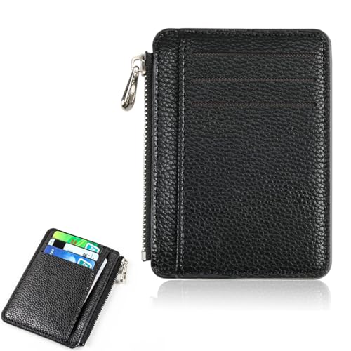 AFCJLTO 1 pcs Portafoglio Slim Unisex con Portamonete, 8 Slot per Carte di Credito e Cerniera; Sottile ed Elegante per Uomo e Donna (Nero), Dimensioni Compatte per lo Spazio Necessario