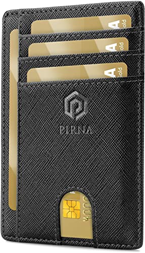 Portafoglio Uomo Slim - Piccolo Portafoglio Sottile Uomo RFID - Porta Carte di Credito con Taschina per Soldi e Confezione Regalo, Mini Portafogli Uomo e Donna, Card Holder Wallet - Slim Saffiano Nero