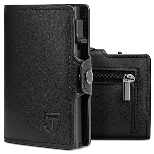 TEEHON Porta Carte di Credito da Uomo e Donna |Portafoglio Uomo| Portafoglio Uomo Slim RFID | Portacarte uomo Mini Porta Tessere | Con ZIP | Scatola Regalo | Nero (A-NERO)