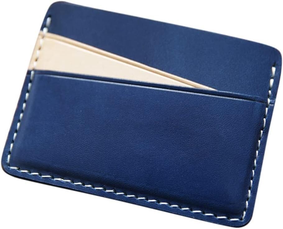 GUOXU Borsa da uomo vintage fatta a mano, borsa for carte corta, sottile, con tasca superiore a forma di mucca, porta carte di credito(Blue)